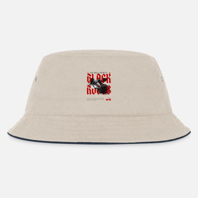 Rebellious black rose with statement - Kids’ Bucket Hat - ecru/navy