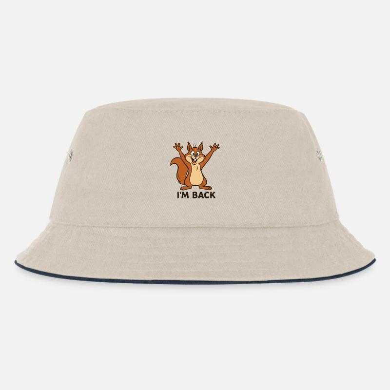 Ich bin zurück - I'm back mit Eichhörnchen Motiv - Kinder Bucket Hat - Natur/Navy