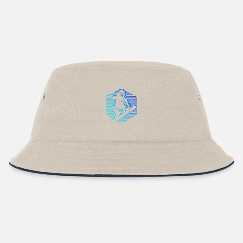 Neon Snowboarder Stripes - Kinder Bucket Hat - Natur/Navy