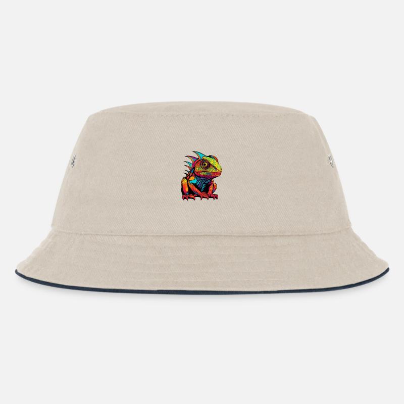 Leguan Comic Tier - Kinder Bucket Hat - Natur/Navy