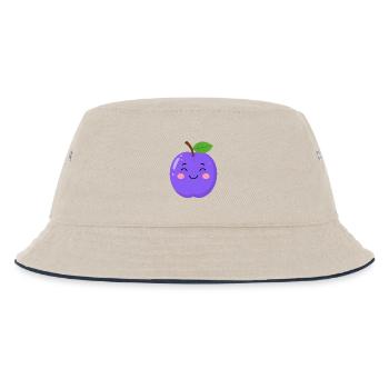 Blau-violette Kawaii Pflaume – Süßes Frucht Design - Kinder Bucket Hat - Natur/Navy - Vorne