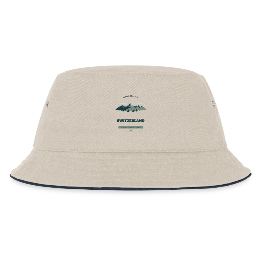 Switzerland badge on a kids’ bucket hat, ecru/navy