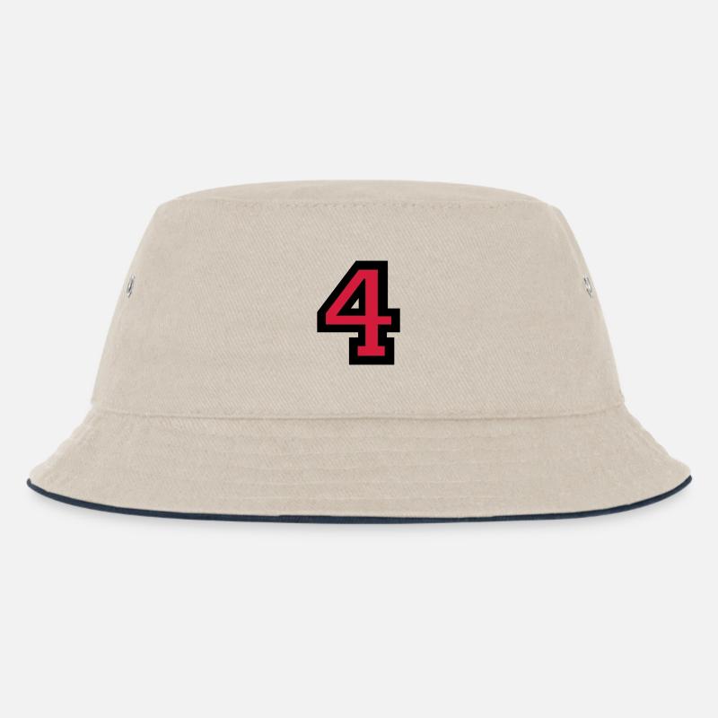 Zahl 4 - Nummer 4 (Rot) Nr. 4 - Kinder Bucket Hat - Natur/Navy