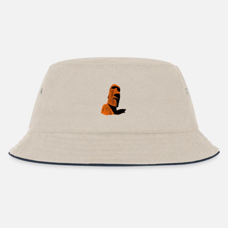 Moai Orange - Kinder Bucket Hat - Natur/Navy