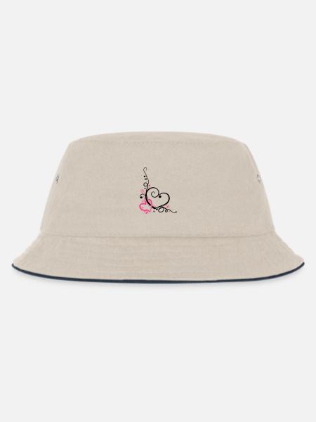 Zwei Herzen mit Blumen, verliebt - Kinder Bucket Hat - Natur/Navy