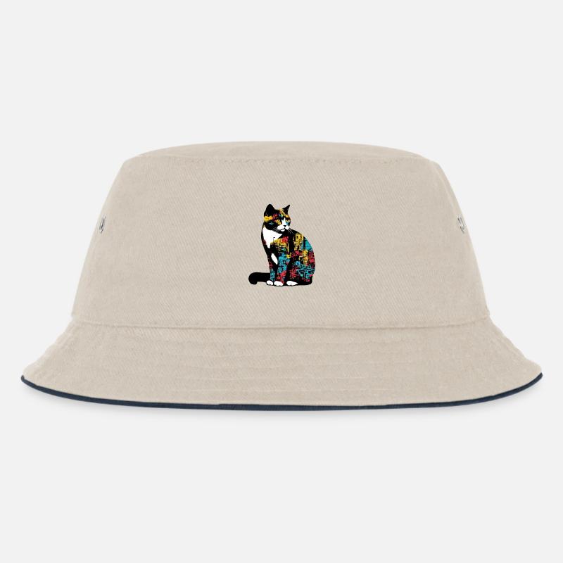 Katze - Kinder Bucket Hat - Natur/Navy