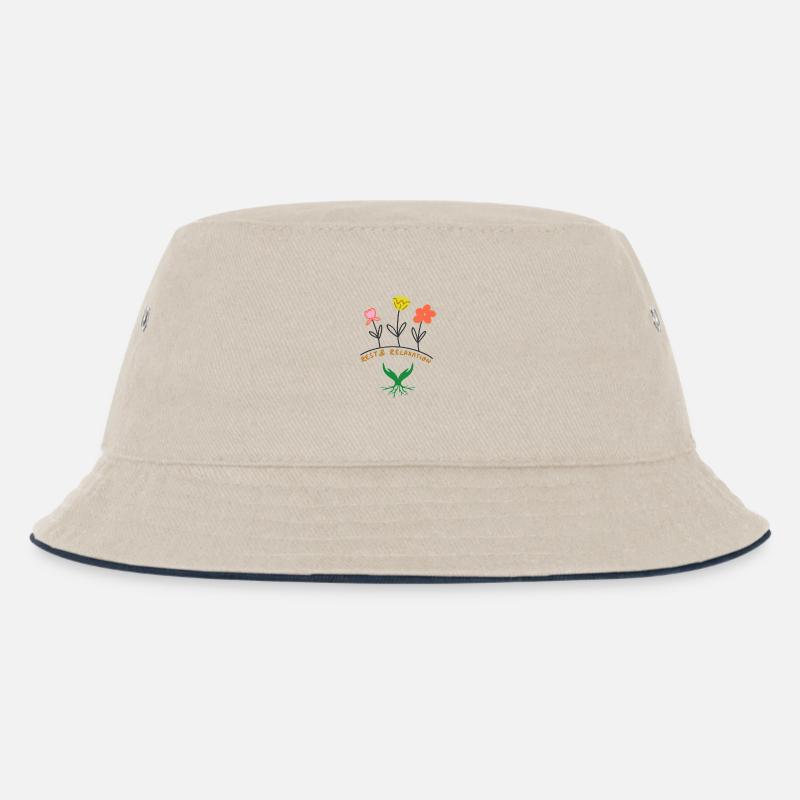 Relax Blumen Design - Kinder Bucket Hat - Natur/Navy