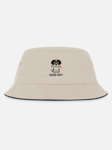 Good Boy – Cute Dog Motif - Kids’ Bucket Hat - ecru/navy