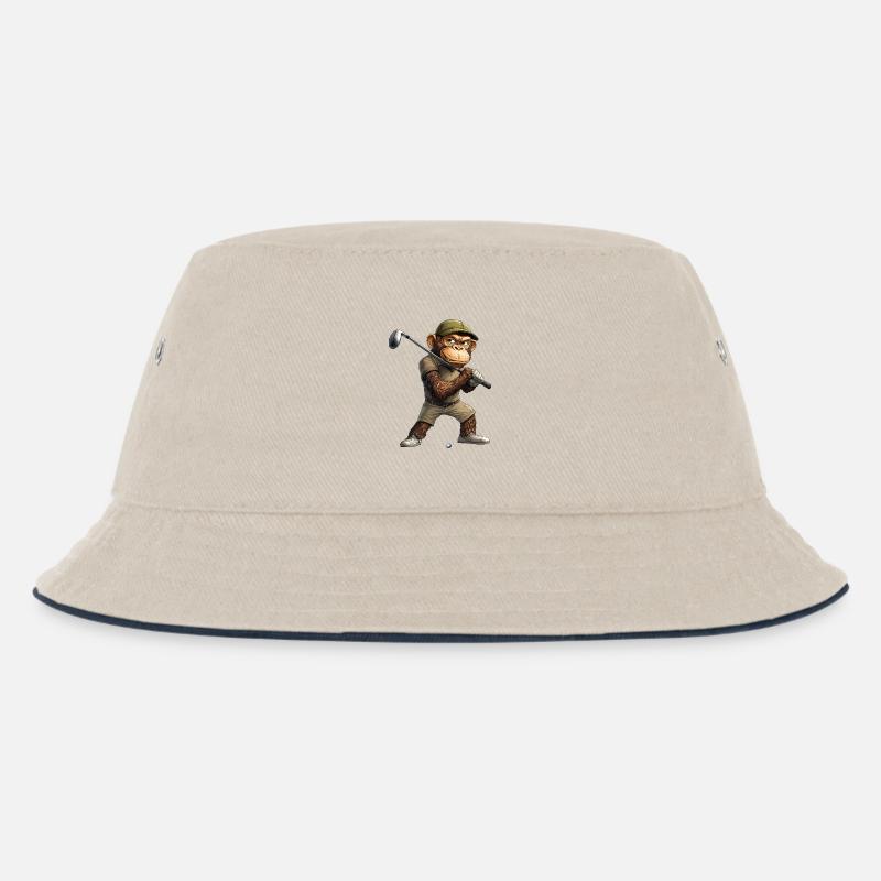 Affen Golf / Golfer Affe - Kinder Bucket Hat - Natur/Navy