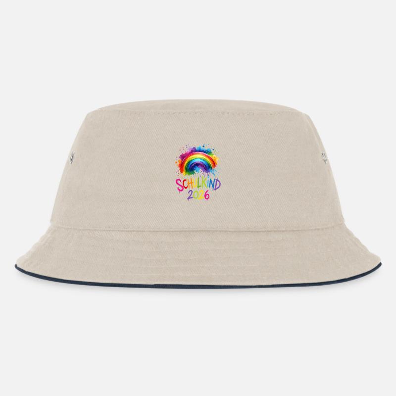 Schulkind 2026 Regenbogen - Kinder Bucket Hat - Natur/Navy