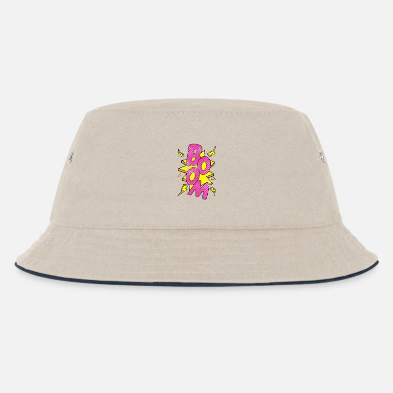 Pop Art / Comic: BOOM - Sprechblase, Blitze - Kinder Bucket Hat - Natur/Navy