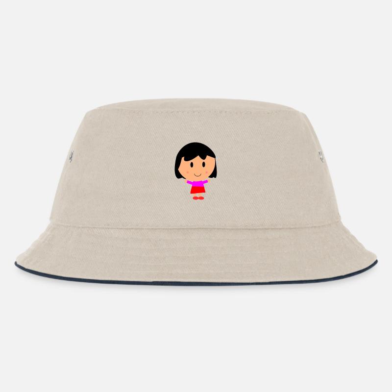 Mädchen Cartoon - Kinder Bucket Hat - Natur/Navy