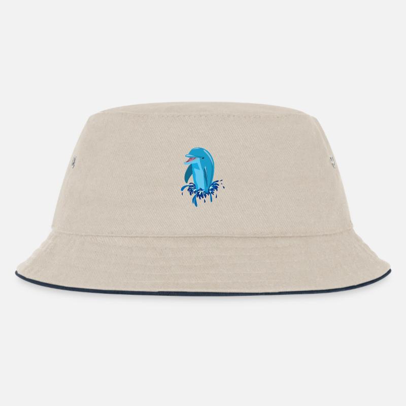 Delphin blau lachend - Kinder Bucket Hat - Natur/Navy