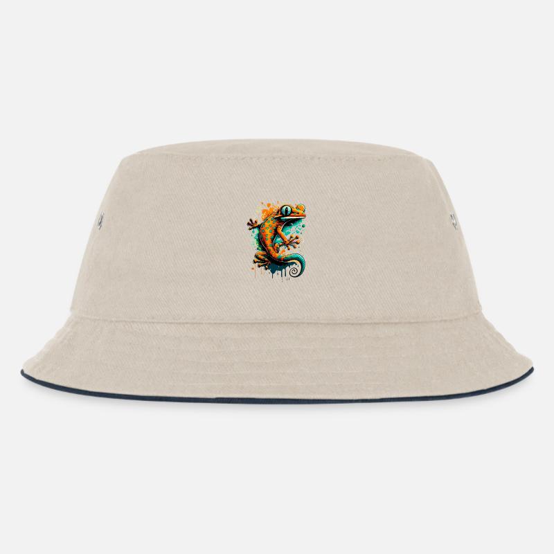 Echse Farbenfroh - Gecko Salamander Eidechse - Kinder Bucket Hat - Natur/Navy