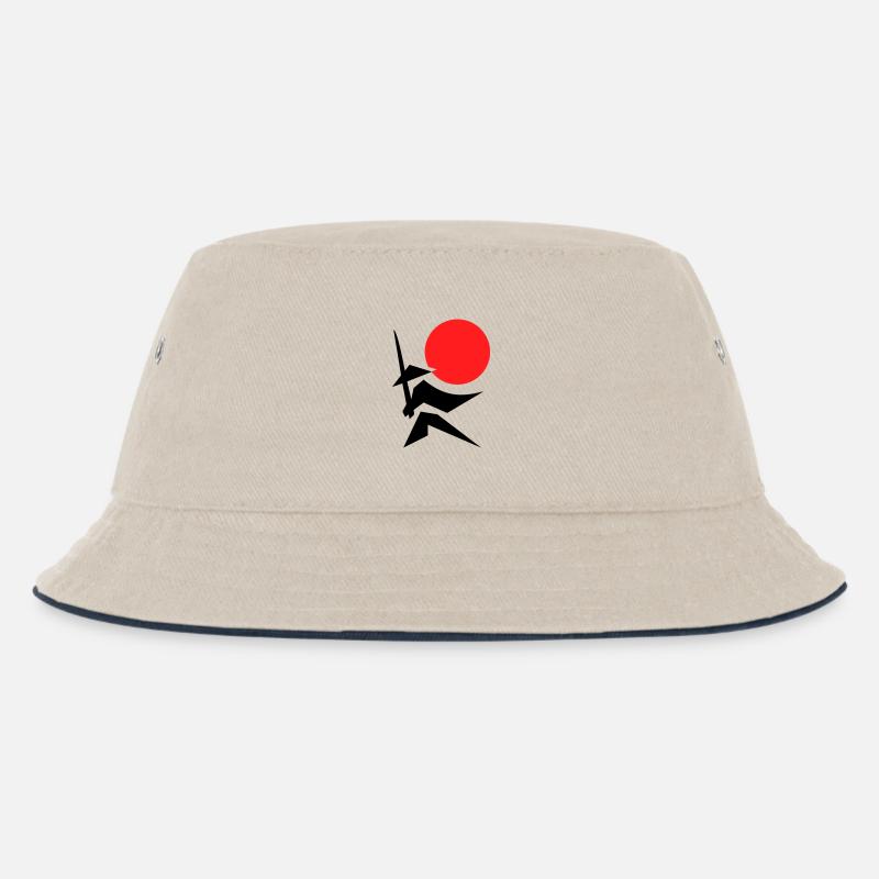 Abstract Image with Samurai Red Black - Kids’ Bucket Hat - ecru/navy