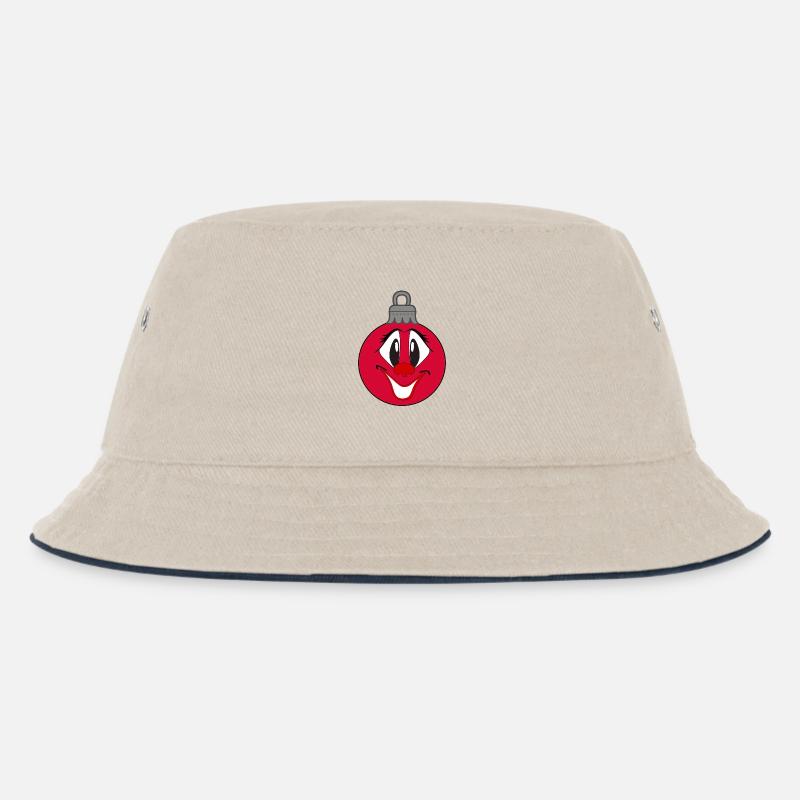 Weihnachtsbaumkugel mit fröhlichem Comic Gesicht  - Kinder Bucket Hat - Natur/Navy