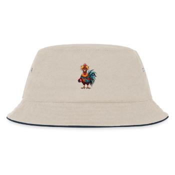 Lebhafter Hahn mit Kaffeetasse - Kinder Bucket Hat - Natur/Navy - Vorne