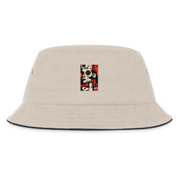 Abstraktes Porträt mit roten Akzenten - Kinder Bucket Hat - Natur/Navy - Vorne
