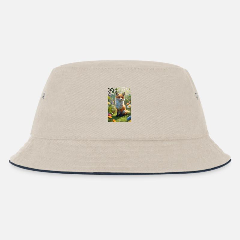 Frecher süßer Fuchs auf einer Wiese mit Blumen - Kinder Bucket Hat - Natur/Navy