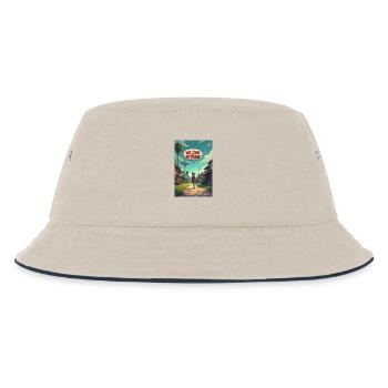 Ein netter, kleiner Alien entsteigt seinem UFO - Kinder Bucket Hat - Natur/Navy - Vorne