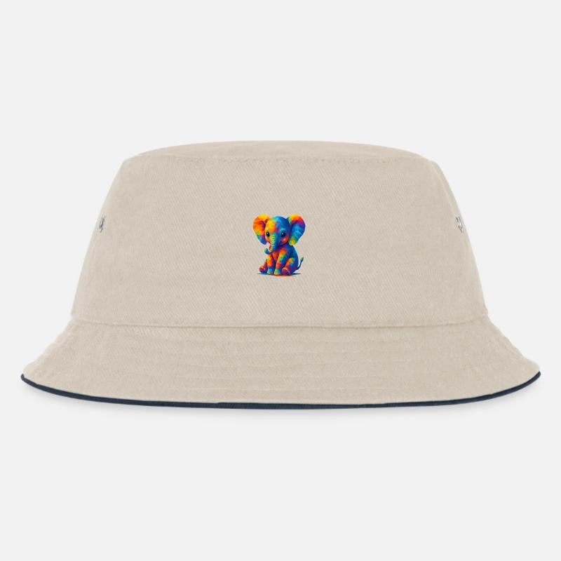 WPAP Polygon Kawaii Stil Baby Elefant - Kinder Bucket Hat - Natur/Navy