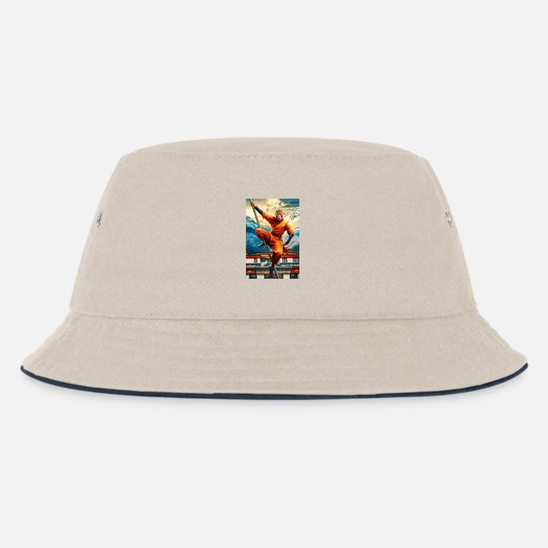 Humanoid Monkey Shaolin Monk - Kids’ Bucket Hat - ecru/navy