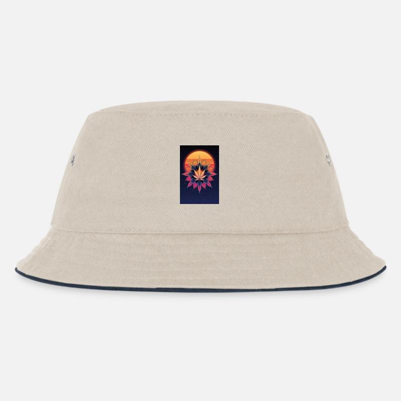 Sun Mandala Cannabis Leaf - Kids’ Bucket Hat - ecru/navy