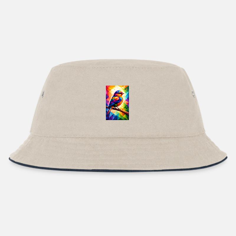 Farbenfroher Vogel im geometrischen Mosaik - Kinder Bucket Hat - Natur/Navy