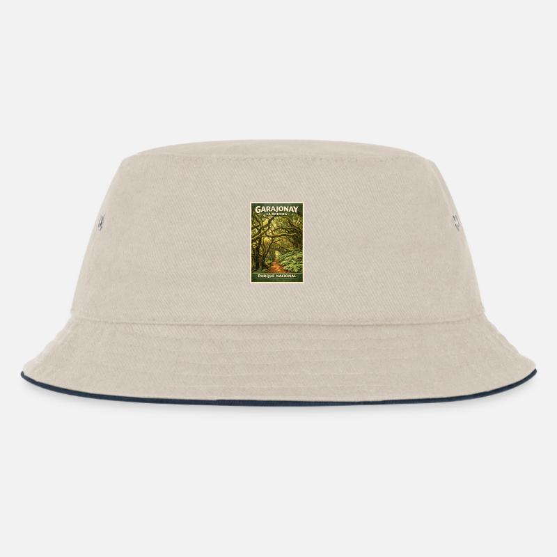 Garajonay La Gomera Retro Design - Kinder Bucket Hat - Natur/Navy