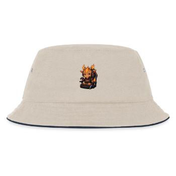 Kawaii Gamer Girl Fire Goat Shirt | Pink Headset  - Kinder Bucket Hat - Natur/Navy - Vorne