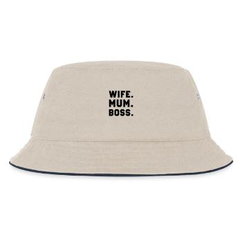 Wife Mum Boss - Kinder Bucket Hat - Natur/Navy - Vorne