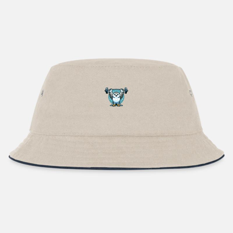 Eule als Gewichtheber: Barbell Workout - Kinder Bucket Hat - Natur/Navy