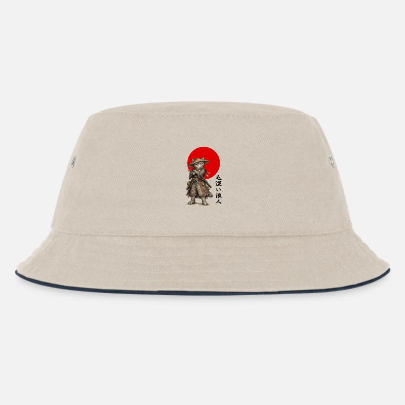 Katzen-Ronin-Samurai unter roter Sonne - Kinder Bucket Hat - Natur/Navy