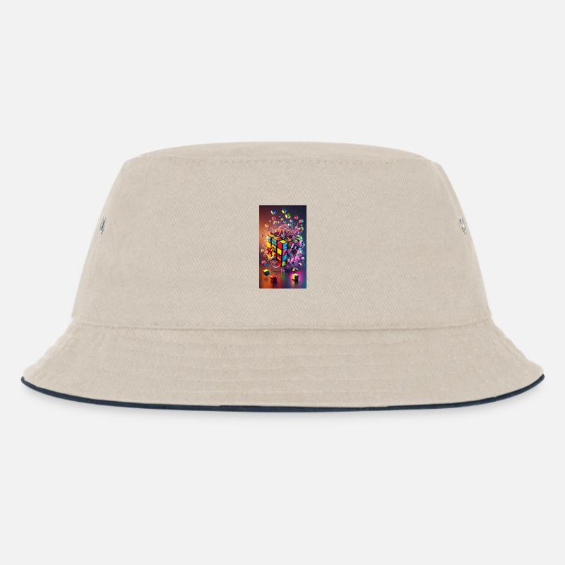 Color Explosion Cube - Kids’ Bucket Hat - ecru/navy