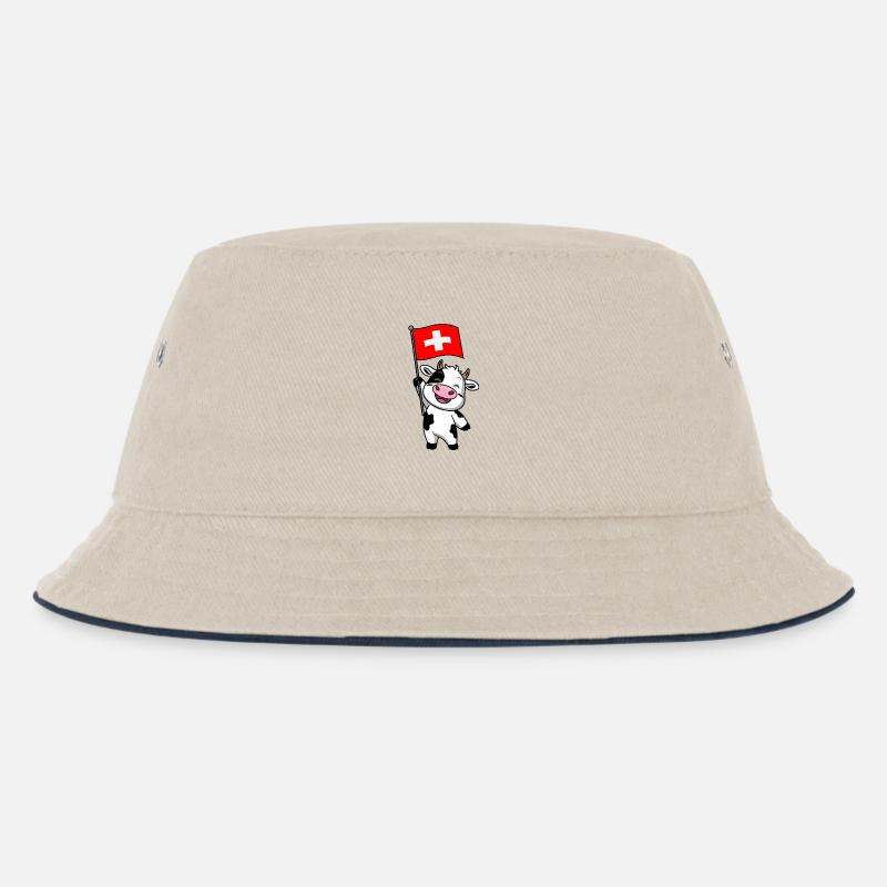 Schweizer Kuh - Kinder Bucket Hat - Natur/Navy