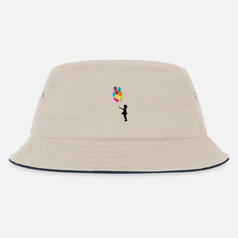 Mädchen mit bunten Luftballons - Kinder Bucket Hat - Natur/Navy