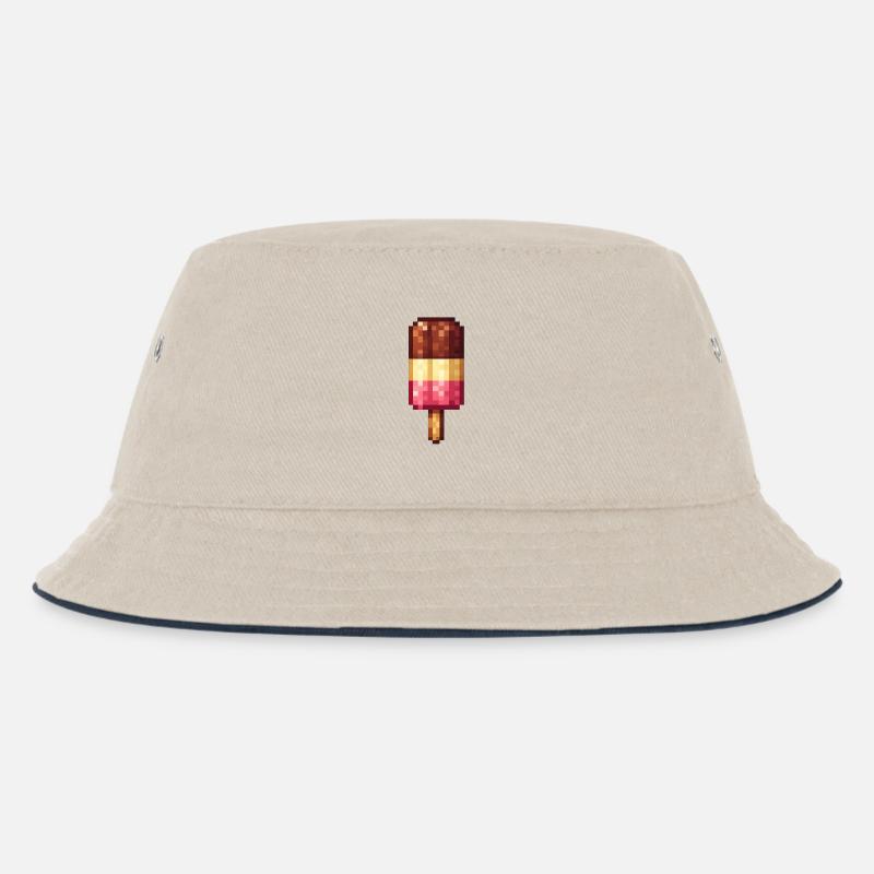 Retro Pixel Eis am Stiel - Kinder Bucket Hat - Natur/Navy