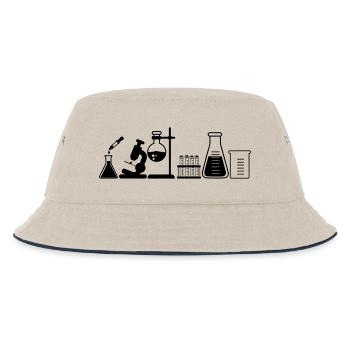 Laboratory with jars, microscope and tubes - Kids’ Bucket Hat - ecru/navy - Front
