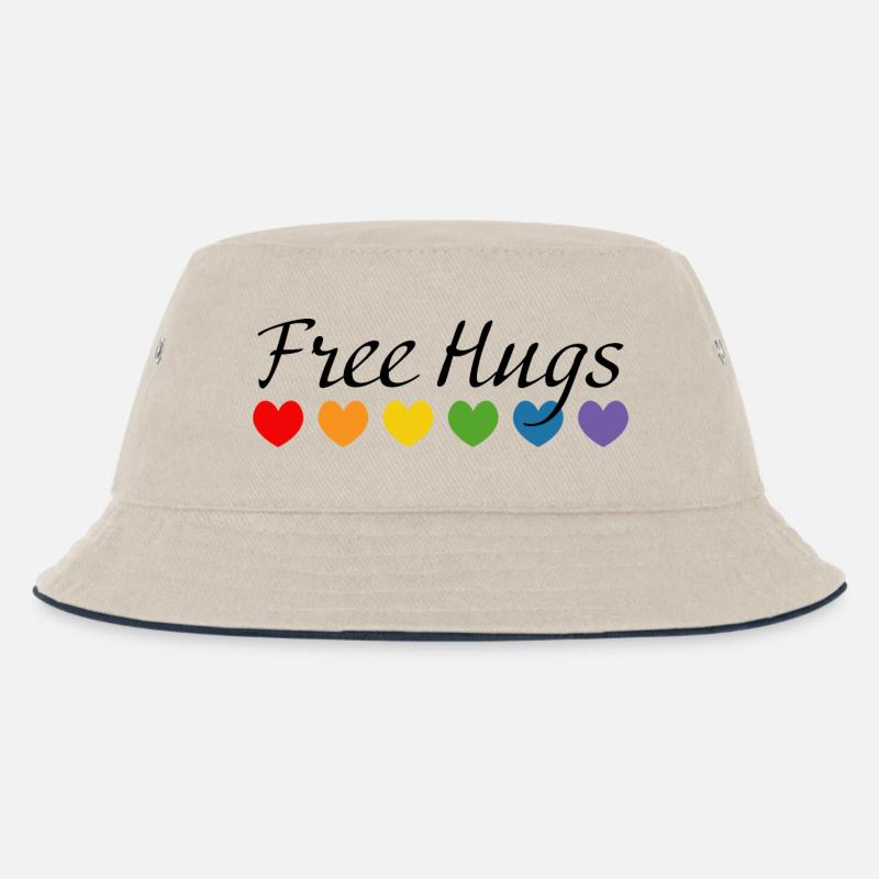Regenbogenherzchen LGBT tshirt queer Free Hugs - Kinder Bucket Hat - Natur/Navy