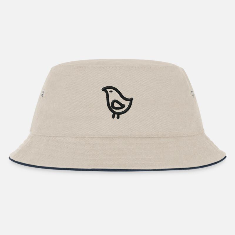 Vögelchen bestickt - Kinder Bucket Hat - Natur/Navy