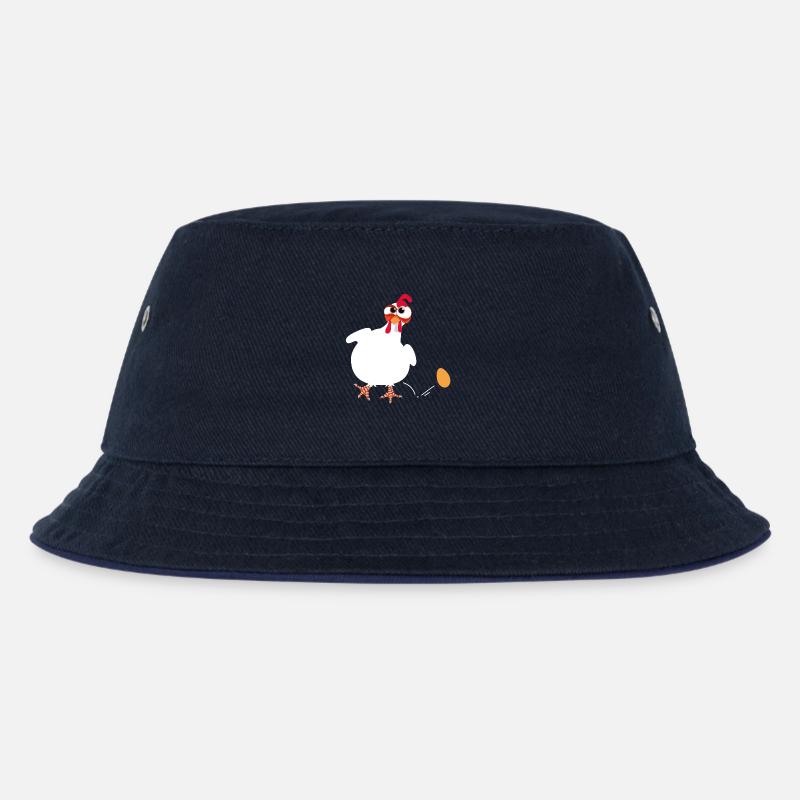 Weiße Henne legt ein Ei lustige Comic-Zeichnung - Kinder Bucket Hat - navy/navy