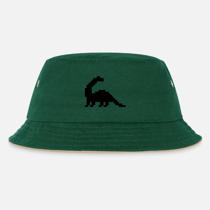 Dinosaurier Brontosaurus Pixel - Kinder Bucket Hat - Dunkelgrün/Beige