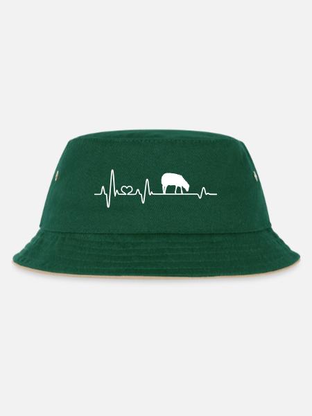 Schaf Herzschlag Schäfer Geschenkidee Liebe Schafe - Kinder Bucket Hat - Dunkelgrün/Beige