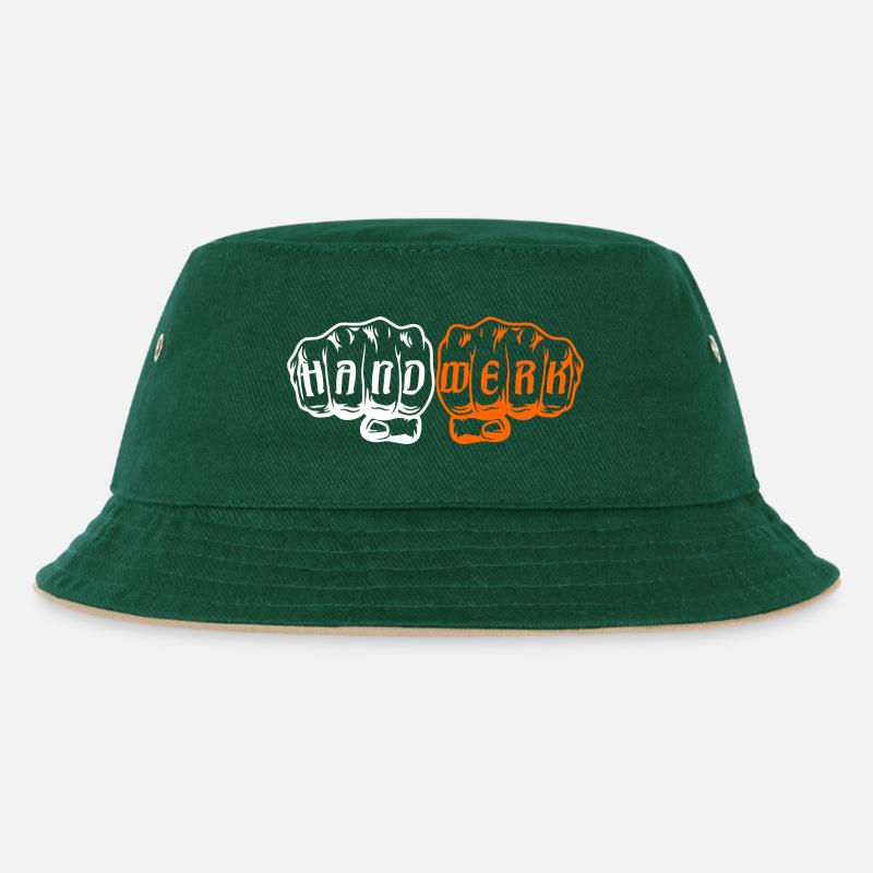 Handwerk Faust Orange - Kinder Bucket Hat - Dunkelgrün/Beige