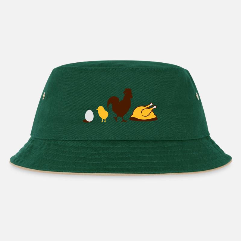 Ei,Küken,Hahn und Hähnchen-Geflügel Evolution - Kinder Bucket Hat - Dunkelgrün/Beige