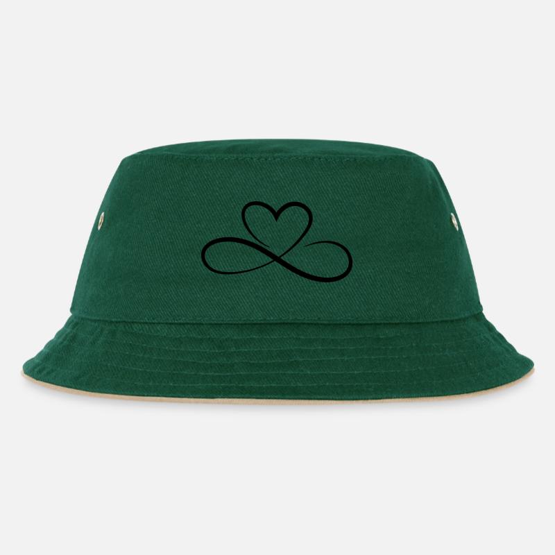 Herz Design - Kinder Bucket Hat - Dunkelgrün/Beige
