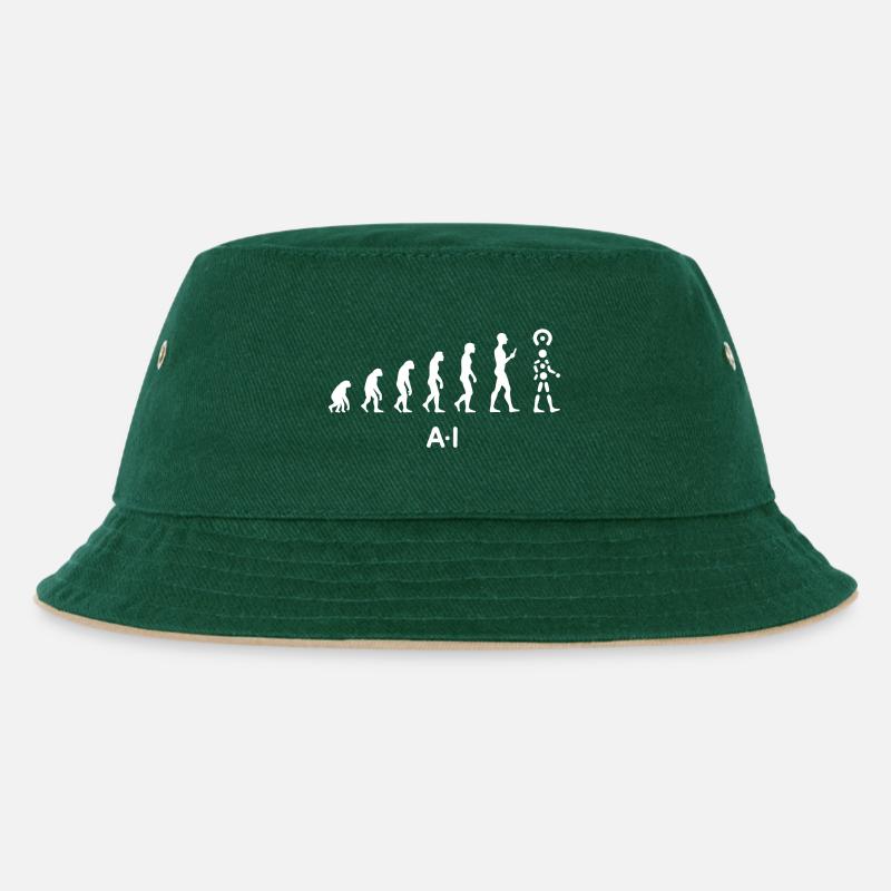 Evolution der KI – künstlichen Intelligenz - Kinder Bucket Hat - Dunkelgrün/Beige
