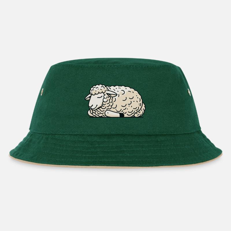 Schaf - Kinder Bucket Hat - Dunkelgrün/Beige
