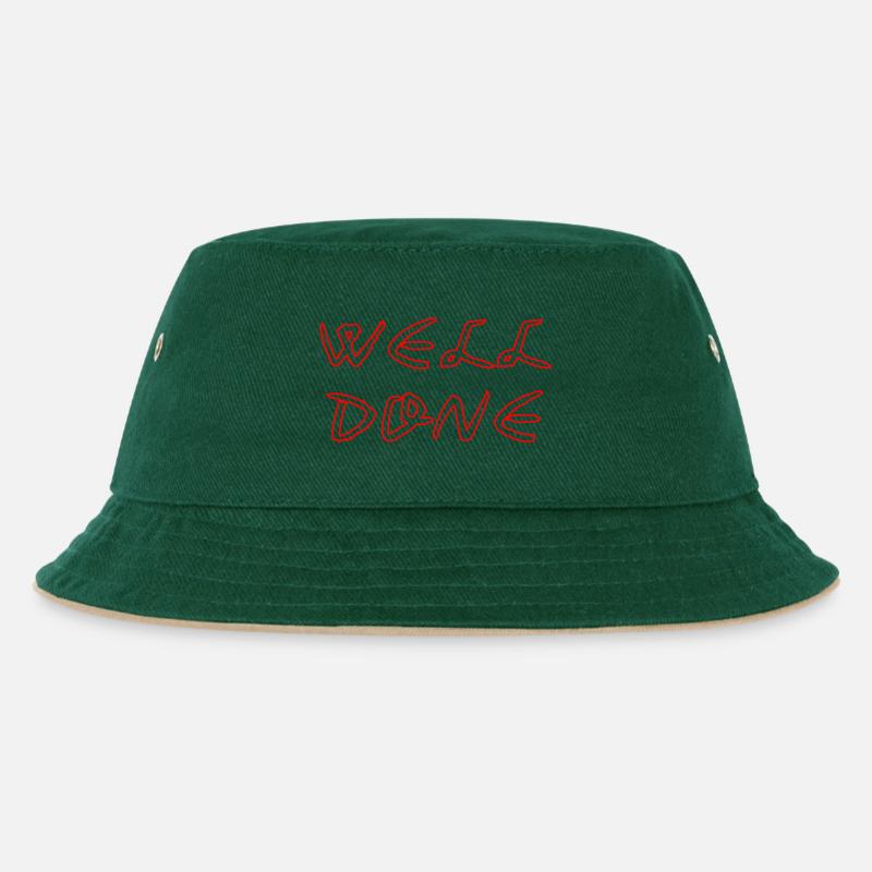 WELL_DONE - Kinder Bucket Hat - Dunkelgrün/Beige