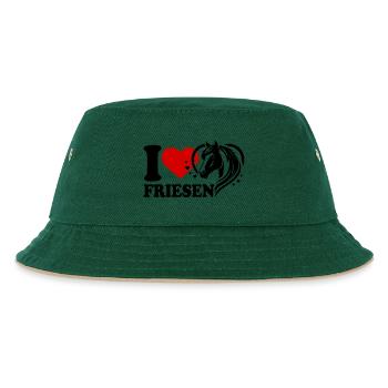 I love Pferd Friesen - Kinder Bucket Hat - Dunkelgrün/Beige - Vorne